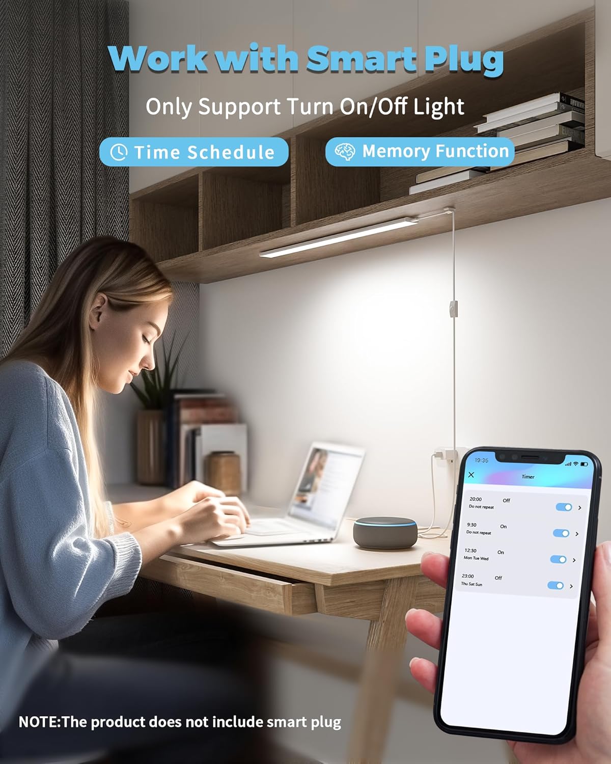 ASOKO Under Cabinet Led Lighting, 12 Inch Light Strip Bar, Daylight White 5000K Dimmable Plug in USB Light, Small Thin Led Under Counter Lighting for Kitchen/Room/Shelf/Desk/Display Case