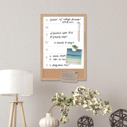 U Brands Framed Magnetic Weekly Dry Erase Calendar Combo Board, 16"x11", Wood Style Frame, Includes Magnetic Dry Erase Marker with Eraser Top, Succulent Magnet, and 2 Push Pins