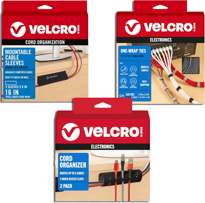 VELCRO Brand Mountable Cable Sleeve | Cord Management Mounts on Walls, Desk or Entertainment Center | Removable Adhesive is Damage Free | 8in Black, 2pk, 8in - 2Pk