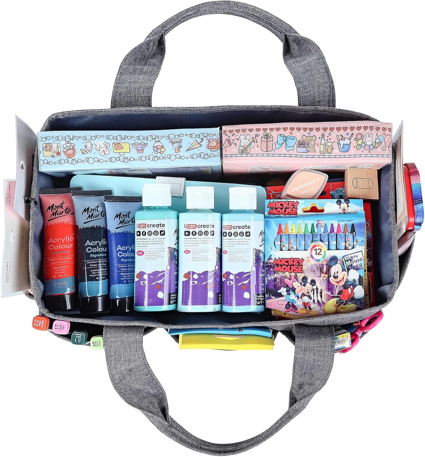HOMEST Craft Organizer Tote Bag with Multiple Pockets, Storage Art Caddy for Scrapbooking, Crafts Supply Carrier for Tool, Gray