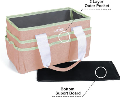 JJRING Craft Organizer Tote Bag for Art Storage, Caddy with Multiple Pockets, Bluish Green Sewing Bag for Scrapbooking, School, Medical, and Office Supplies