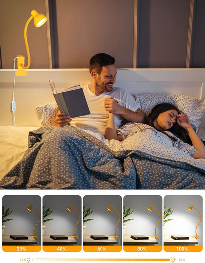 LiFMIRA Clip-on Reading Light - 3 Color Modes, 10 Dimmable Brightness, Eye Care Clamp Desk Lamp with Flexible Gooseneck for Reading in Bed, Desk, Headboard, Computer