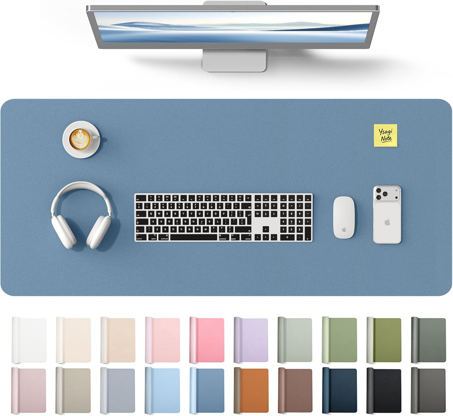 YSAGi Leather Desk Pad Protector, Large Mouse Pad, Non-Slip PU Leather Desk Blotter, Waterproof Writing Pad for Office and Home (31.5" x 15.8", Eggshell) - Colors A