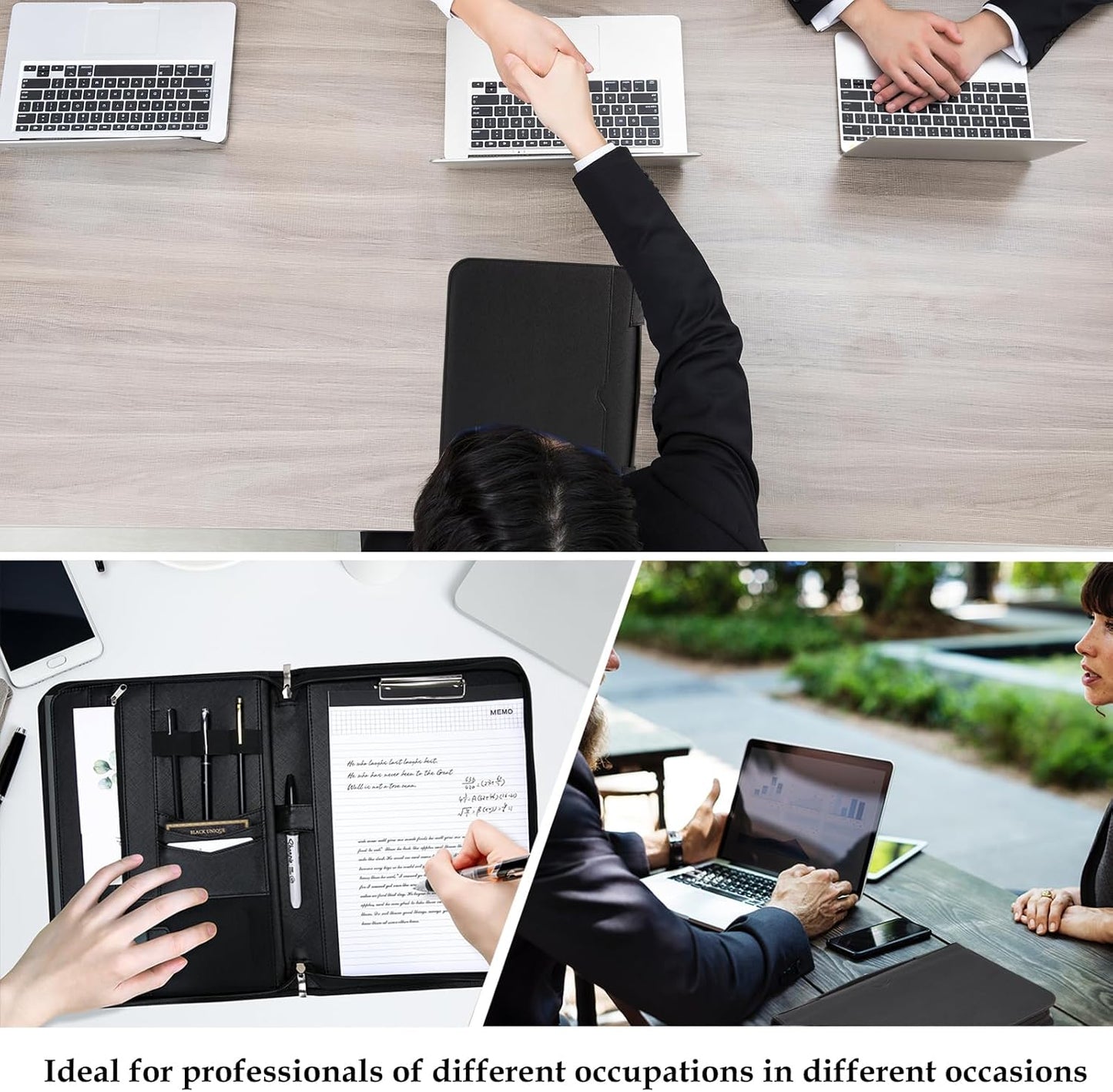 ProCase Portfolio Business Padfolio Folder with Zipper, Conference Meeting Executive File Legal Document Organizer with Pockets Letter Size A4 Writing Pad Notepad Padfolio -Black