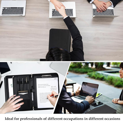 ProCase Portfolio Business Padfolio Folder with Zipper, Conference Meeting Executive File Legal Document Organizer with Pockets Letter Size A4 Writing Pad Notepad Padfolio -Black