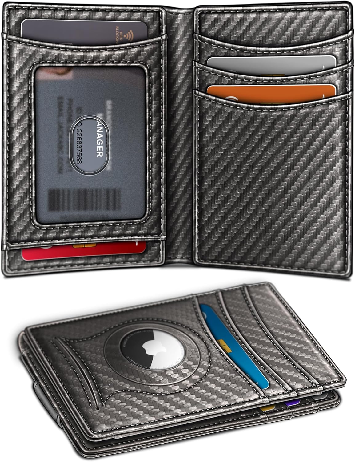 BULLIANT Men Airtag Wallet,Slim Wallet Money Clip Card Holder Magnetic Closure 12 Cards in Front Pocket RFID Blocking