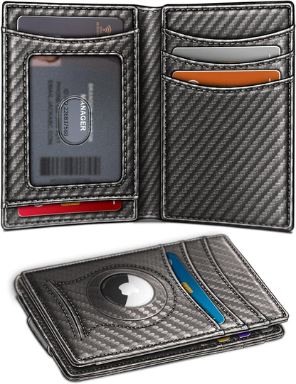 BULLIANT Men Airtag Wallet,Slim Wallet Money Clip Card Holder Magnetic Closure 12 Cards in Front Pocket RFID Blocking