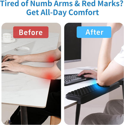 MEKASS L-Shaped Desk Wrist Rest Elbow, Forearm & Wrist Comfort Support for Table or Desk Edge, Non-Slip, Memory Foam Padding 2-Piece Set (Oval Black