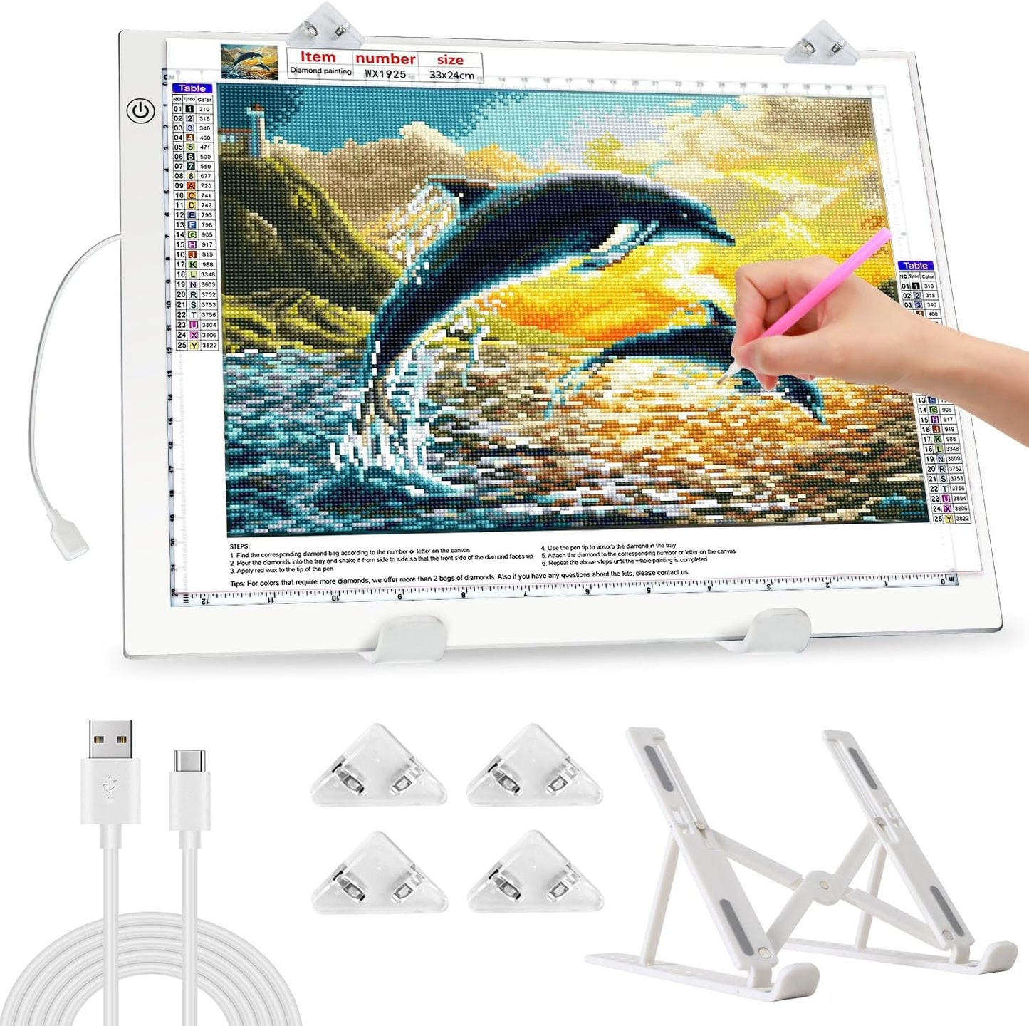 Zocelight A3 Light Pad for Diamond Painting Kit,4800Lux Super Bright 5mm Ultra Thin Diamond Art Light Board with Stand and Clip,3 Levels Dimming Light Box for Artists,Drawing,Sketching,Animation