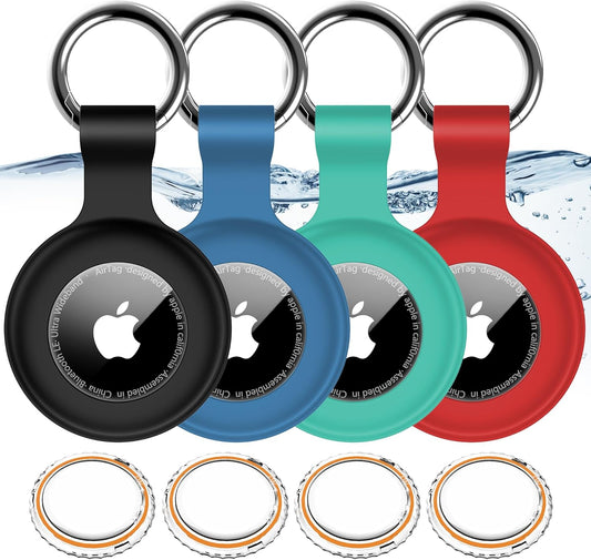 1|2|4Pack for Apple AirTag Holder,for Air Tag 2nd &1st Genaretion,Waterproof GPS Tracker Air Tag Keychain with Cover Anti-Scratch Silicone for Air-Tag Case for Pets,Kids,Luggages-Black+Blue+Green+Red