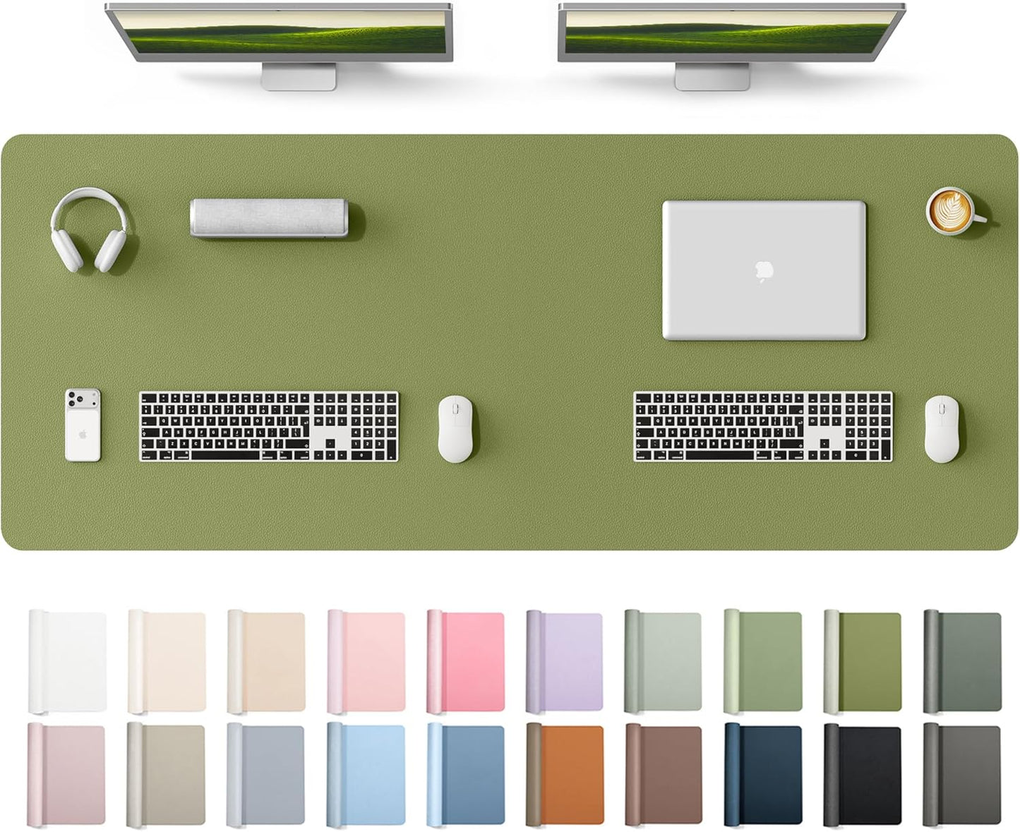 YSAGi Leather Desk Pad Protector, Office Desk Mat, Large Mouse Pad, Non-Slip PU Leather Desk Blotter, Waterproof Laptop Desk Writing Pad for Office and Home (23.6" x 13.8", Eggshell) - Colors B