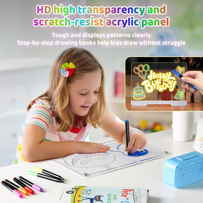 LED Drawing Board,16 Inch Rechargeable Light Up Writing Pad, 7 Colors & 4 Lighting Modes Neon Art Dry Erase Glow Up Doodle Pad,7 Markers & Tracing Book Art Gifts for Kids Ages 4 5 6 7 8 9 10 11 12