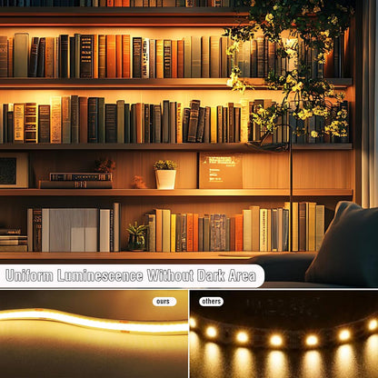 USB Light Strip Warm White 3000K CRI 92+ Small Dimmable COB LED Strip Light Cuttable 5V USB Powered 6 ft 10W for TV Backlight Cabinet Bedroom Indoor DIY Lighting Project