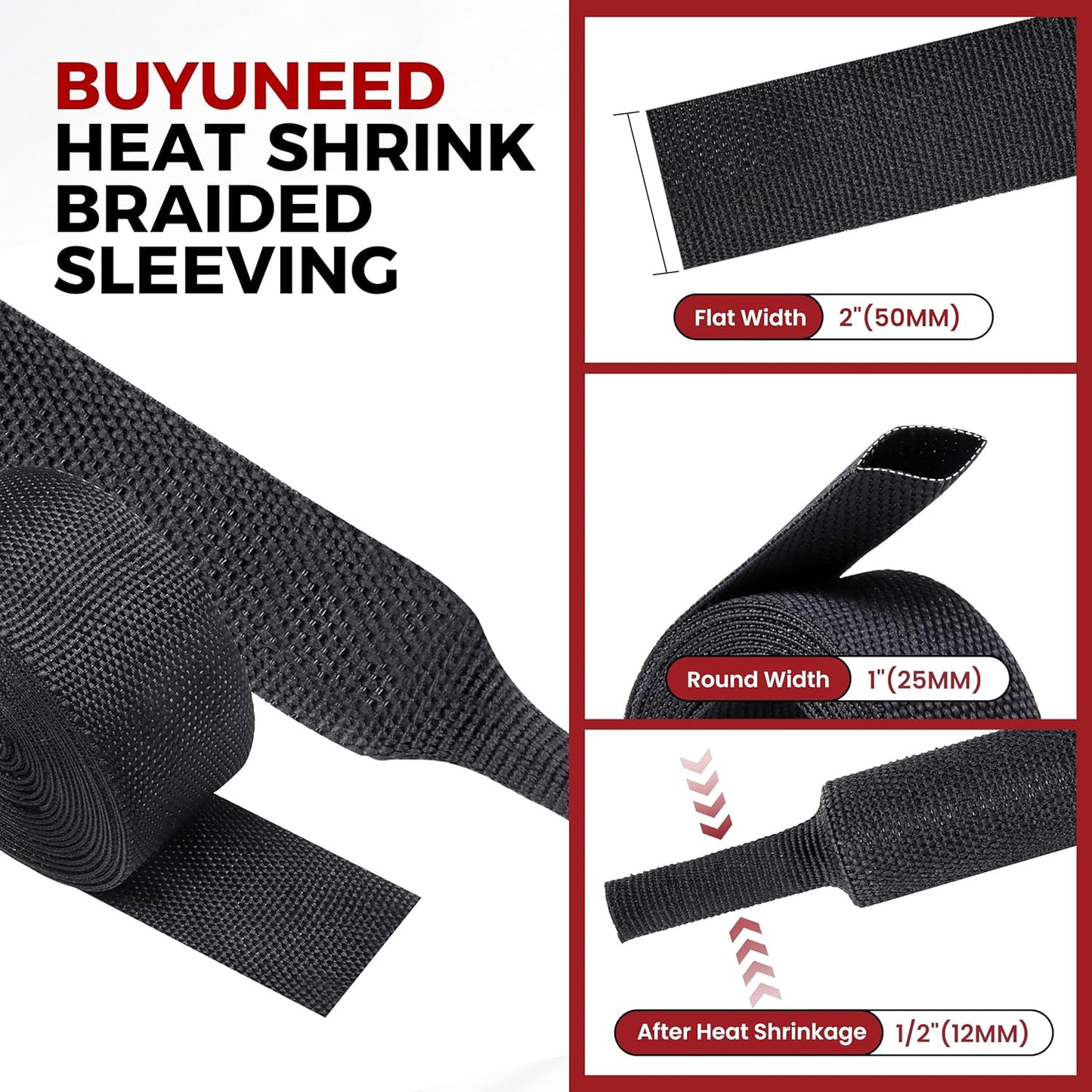 Braided Sleeving Heat Shrinkable Fabric 2:1 Ratio- Abrasion Protection Flexibility Wiring Harness Cable Sheath (3/8" ID, 16ft) - Colors A