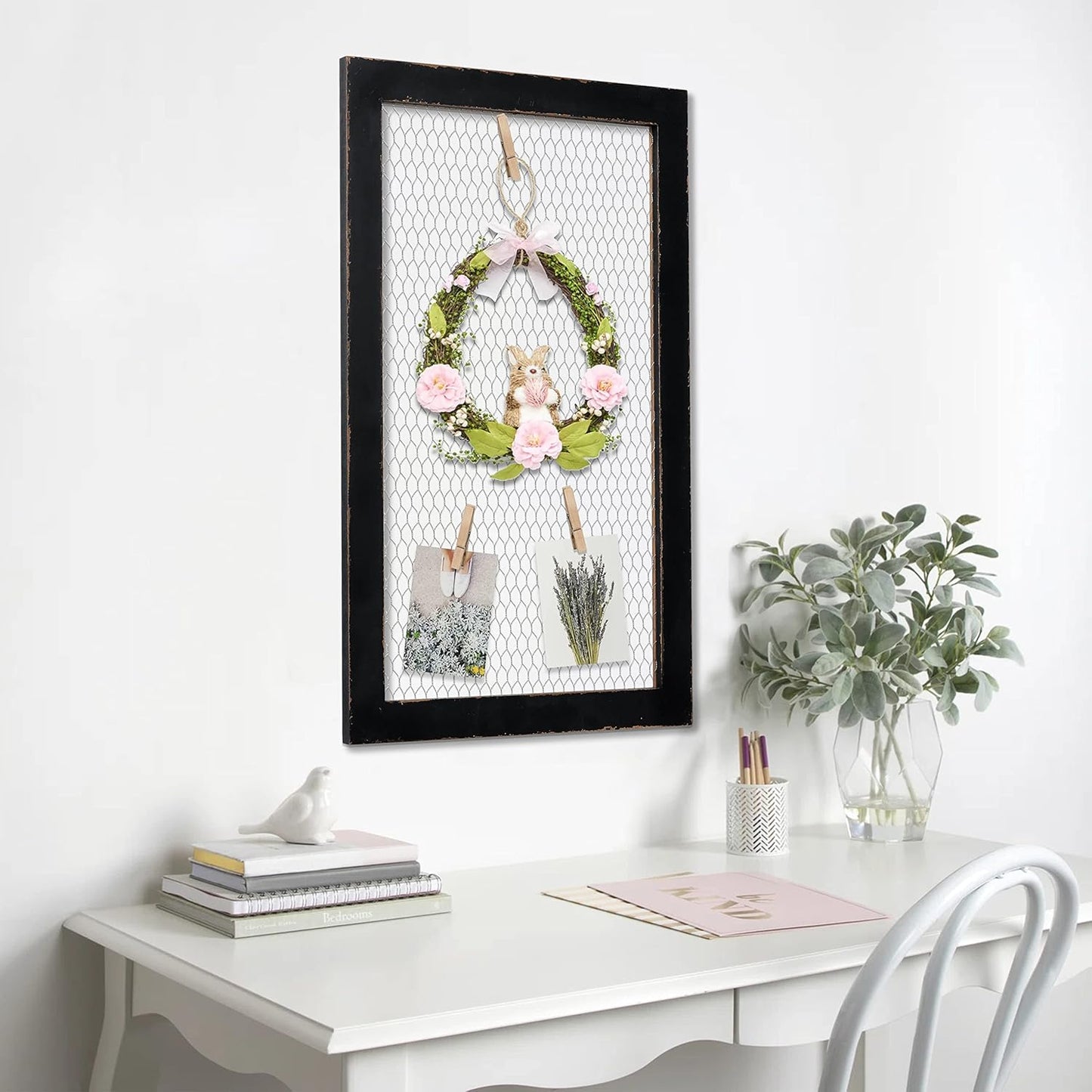 SOFE Farmhouse Memo Board Chicken Wire Frame, Black Large Bulletin Boards for Walls, Hanging Photo Display Board or Jewelry Organizer Wall Grid Panels, Decorative Vision Board for Desktop Office