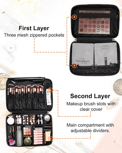 Relavel Makeup Case Large Makeup Bag Professional Train Case 16.5 inches Travel Cosmetic Organizer Brush Holder Waterproof Makeup Artist Storage Box, 3 Layer Large Capacity, with Adjustable Strap