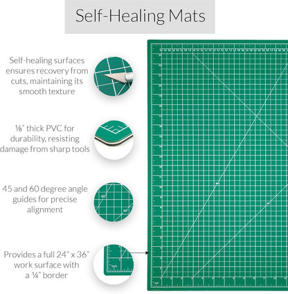 WA Portman 12x18 Inch Self Healing Cutting Mats for Crafts – Fabric Cutting Mat with Precision Craft Knife, 10#11 Hobby Knife Blades & Metal Ruler 18 Inch Cork Backed Ruler – All-in-One Craft Kit