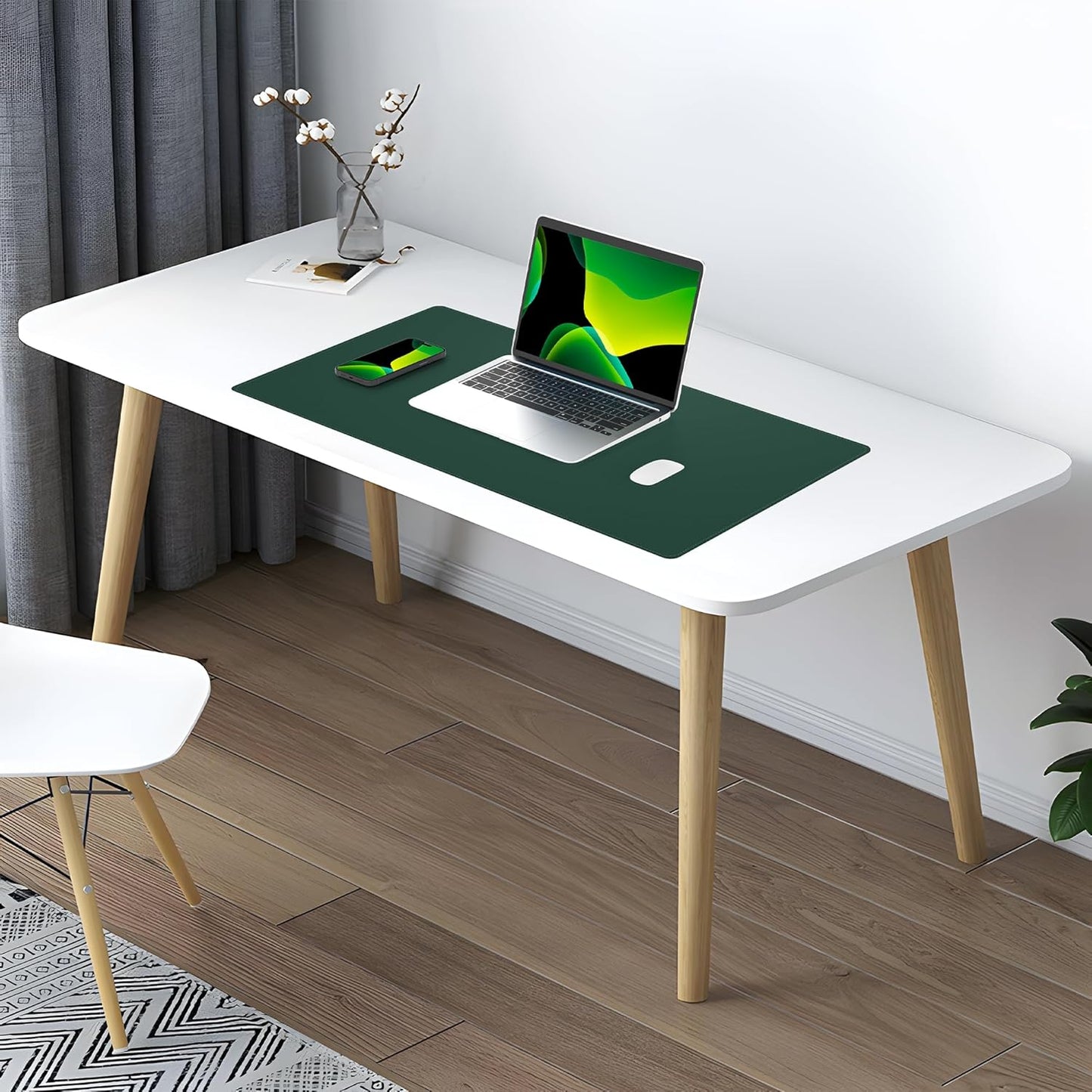 AFIING Large Desk Mat 47" x 17", Dual-Sided Natural Cork & PU Leather Desk Pad, Non-Slip Waterproof Mouse Pad for Office, Home & Gaming, Black