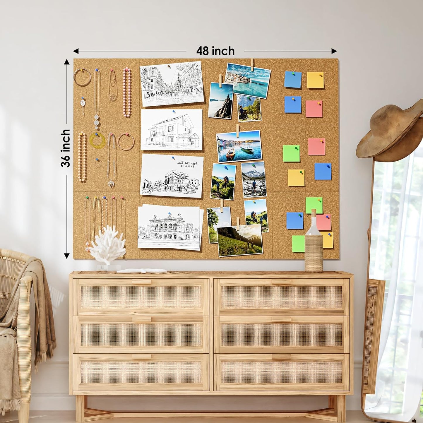 MaxGear Large Cork Board for Wall 36" x 24", 6 Pack Cork Board Tiles with 20 Pushpins & Safe Removable Adhesive Tabs, 12" x 12" Corkboards for Office, School & Home