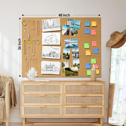 MaxGear Large Cork Board for Wall 36" x 24", 6 Pack Cork Board Tiles with 20 Pushpins & Safe Removable Adhesive Tabs, 12" x 12" Corkboards for Office, School & Home