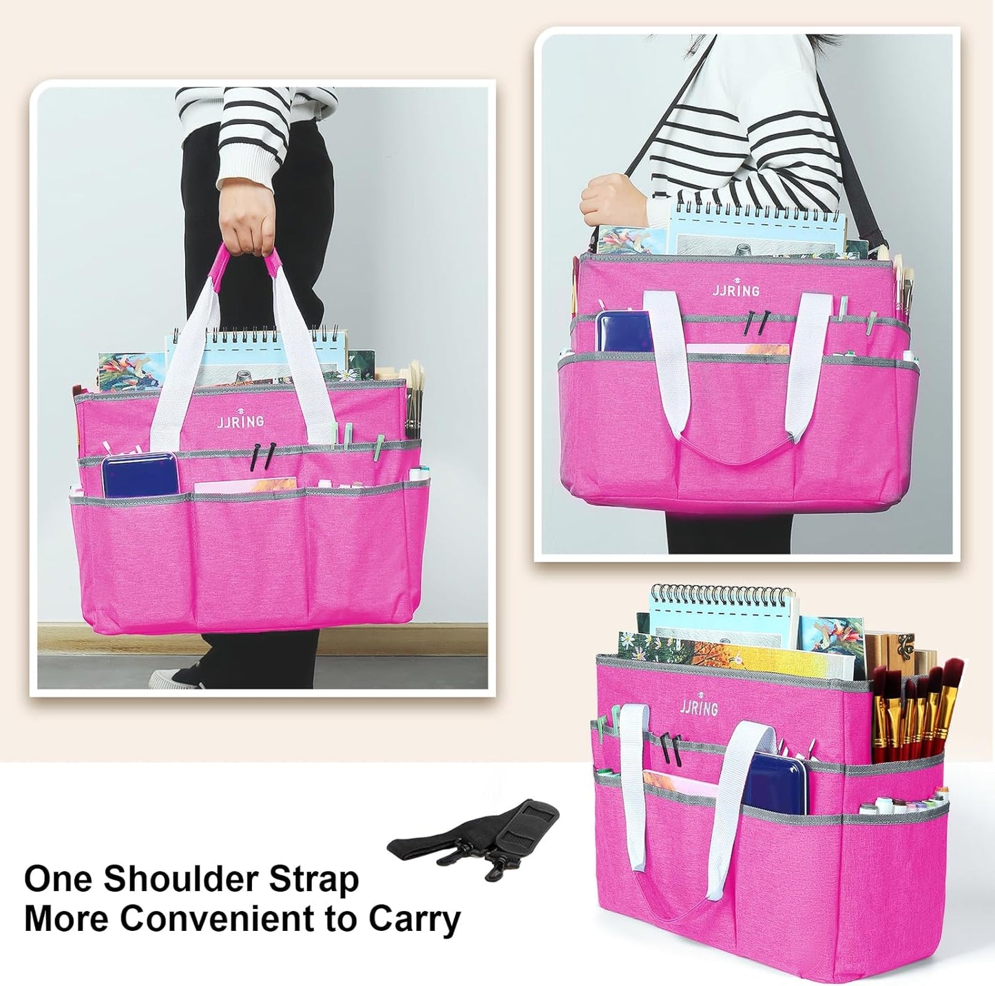 JJRING Craft Organizer Tote Bag for Art Storage, Caddy with Multiple Pockets, Bluish Green Sewing Bag for Scrapbooking, School, Medical, and Office Supplies