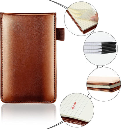 Outus 10 Pcs Mini Pocket Notepad Holder Set Included Small Leather Pocket Notebook Holder with 50 Lined Sheets, Metal Pen, 8 Pcs 3 x 5 Inch Memo Book Refills, 30 Lined Paper Per Note Pad (Black)