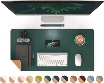 RENMTURE Dual-Sided Mouse Pad, Natural Cork & PU Leather Large Desk Pad for Office and Home Work, Desk Protector Non-Slip, Waterproof, Easy Clean (Olive Green, 32"x16")