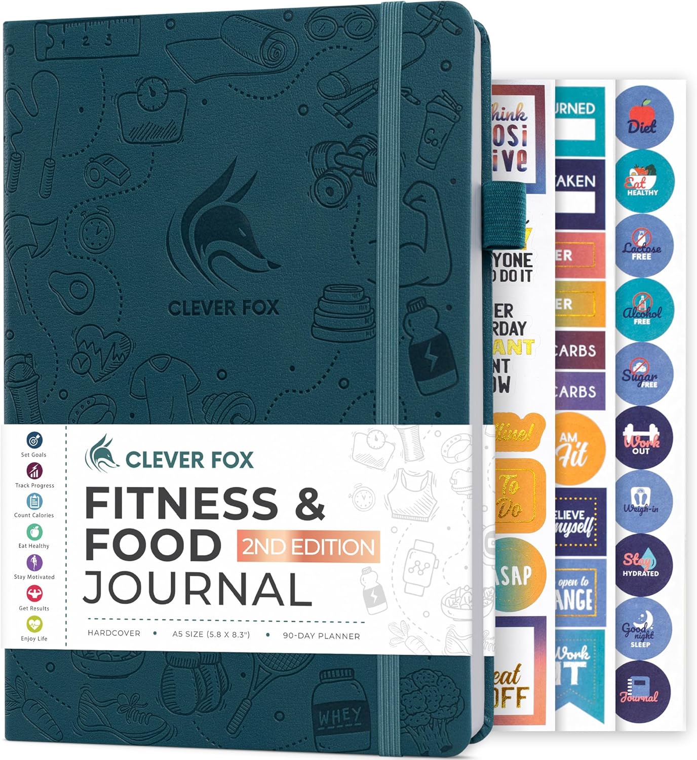 Clever Fox Fitness & Food Journal – Nutrition & Workout Planner for Women & Men – Diet & Gym Exercise Log Book with Calendars, Diet & Training Trackers - Undated, A5 Size, Hardcover (Forest Green)