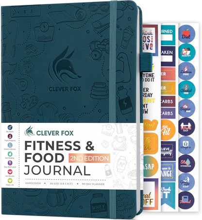 Clever Fox Fitness & Food Journal – Nutrition & Workout Planner for Women & Men – Diet & Gym Exercise Log Book with Calendars, Diet & Training Trackers - Undated, A5 Size, Hardcover (Forest Green)