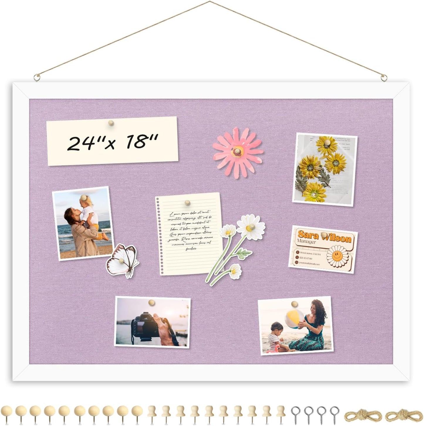 DOLLAR BOSS Bulletin Boards with Linen 1-Pack 16''X 12'' Double-Sided Cork Board for Walls Wood Framed Bulletin Boards, Small Pin Board for Home Kitchen Office Decorative Hanging 10 Pushpins
