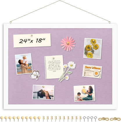 DOLLAR BOSS Bulletin Boards with Linen 1-Pack 16''X 12'' Double-Sided Cork Board for Walls Wood Framed Bulletin Boards, Small Pin Board for Home Kitchen Office Decorative Hanging 10 Pushpins