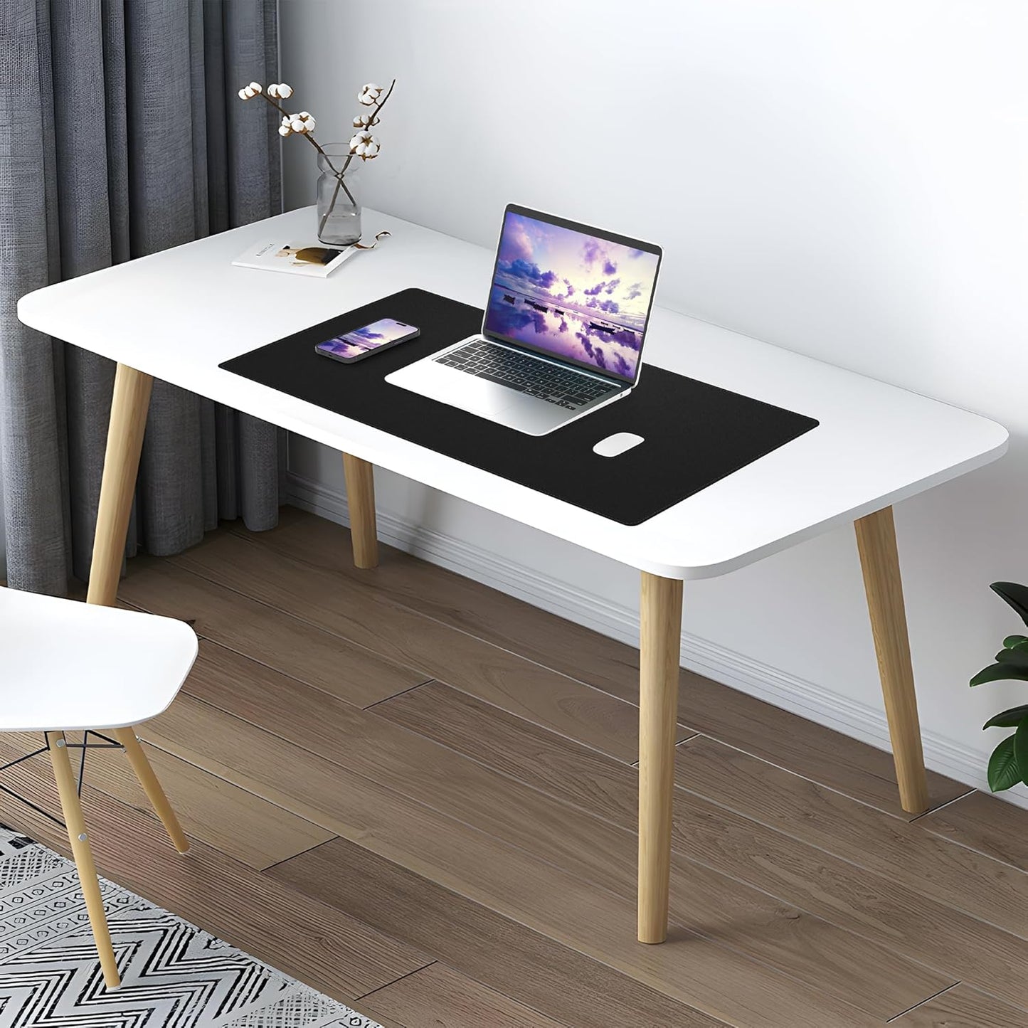 AFIING Large Desk Mat 47" x 17", Dual-Sided Natural Cork & PU Leather Desk Pad, Non-Slip Waterproof Mouse Pad for Office, Home & Gaming, Black