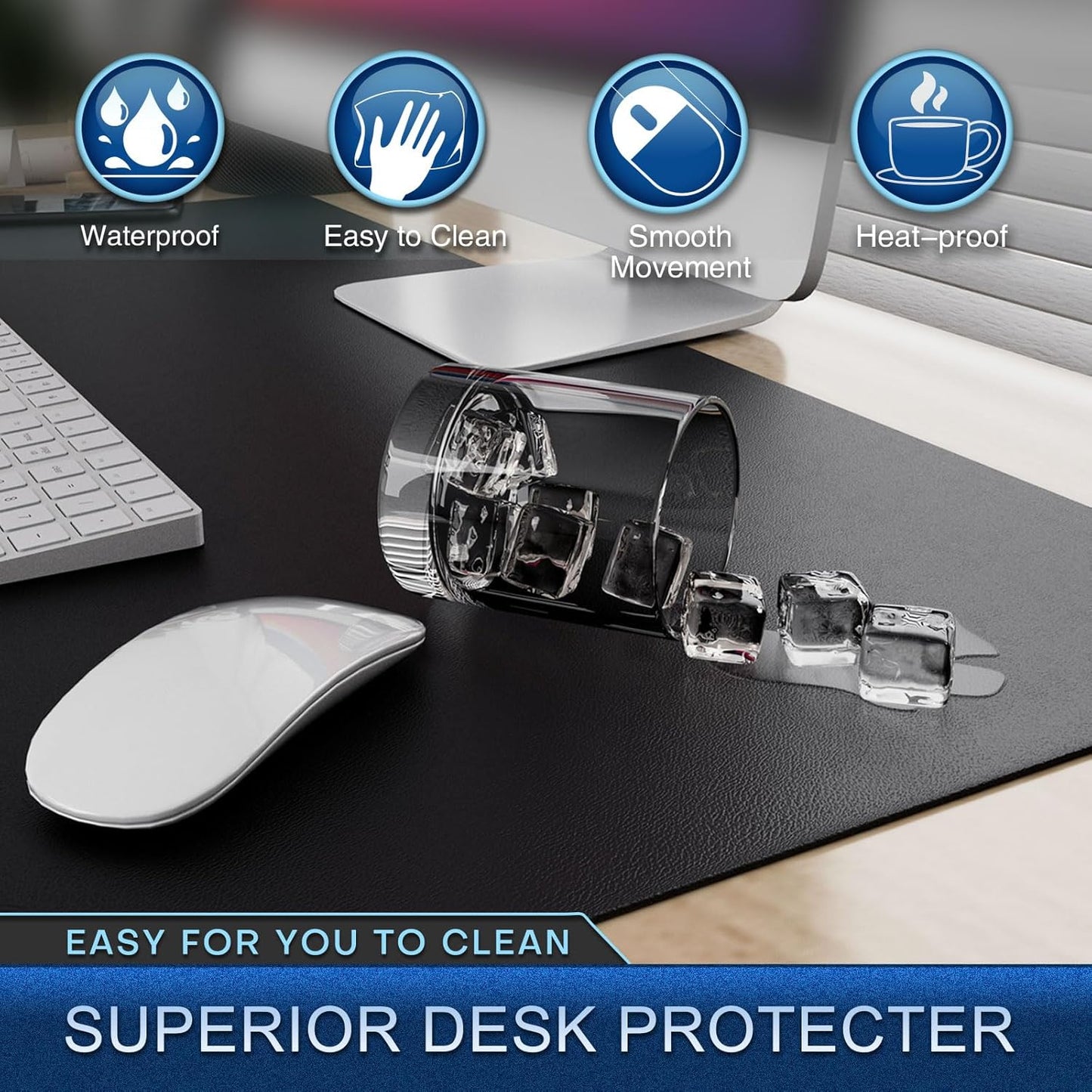 K KNODEL Leather Desk Pad Protector, Office Desk Mat, Large PVC Leather Desk Blotter, Non-Slip Mouse Pad (Dark Brown, 15.7" x 31.5")