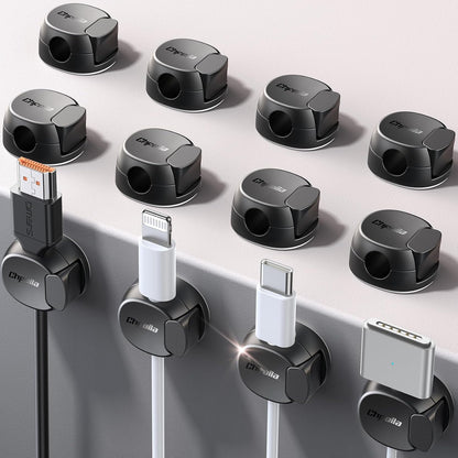 Chfeila 8 Pack Cable Clips [Dual Spring & Clasp] Cable Management, Max Secure Adhesive Cord Organizer, Cord Holder for Nightstand, School Office, College Dorm Essentials, Desk Accessories & Decor