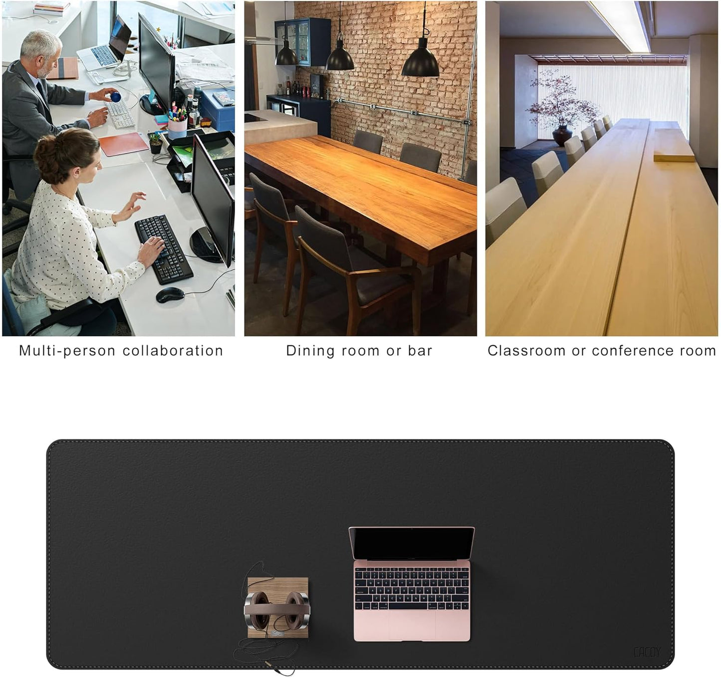 Cacoy 36" x 20" Leather Desk Mat for Home Office, Extra Large PU Leather Desk Pad Blotters, Waterproof Computer Keyboard Mat, Extended Gaming Mouse Pad, Desk Protector for Desktop and PC Laptop, Black
