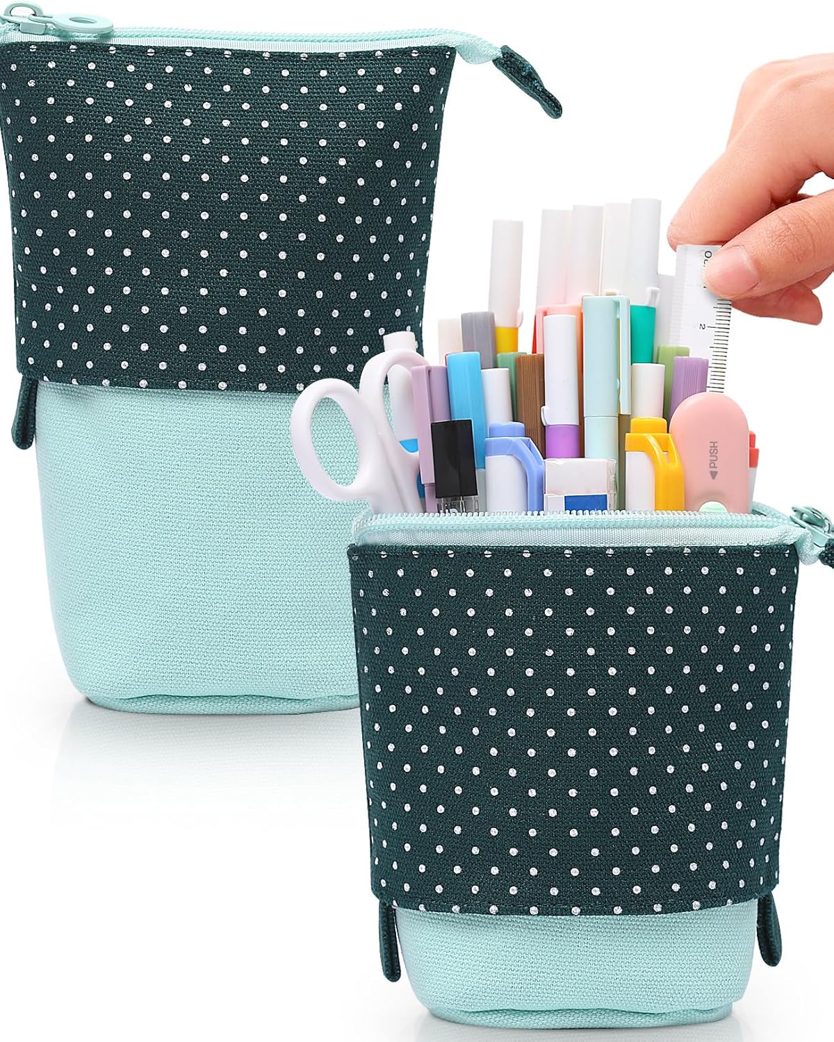 Sooez Standing Pencil Case, Cute Stand up Pencil Pouch, Telescopic Pen Pouch, Portable Pencil Holder, Kawaii Stand up Pencil Case, Spacious Pencil Pouch Bag for School Office Supplies, Black