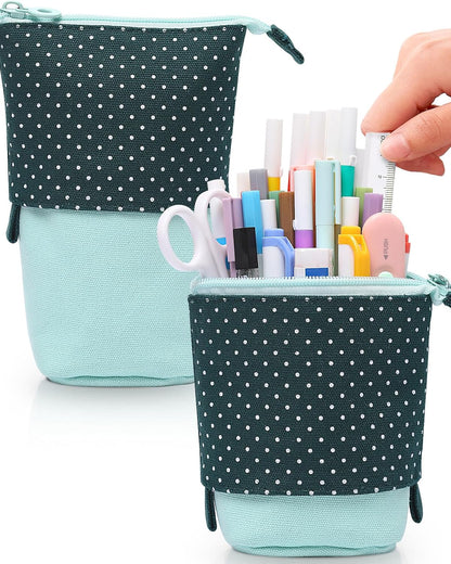 Sooez Standing Pencil Case, Cute Stand up Pencil Pouch, Telescopic Pen Pouch, Portable Pencil Holder, Kawaii Stand up Pencil Case, Spacious Pencil Pouch Bag for School Office Supplies, Black