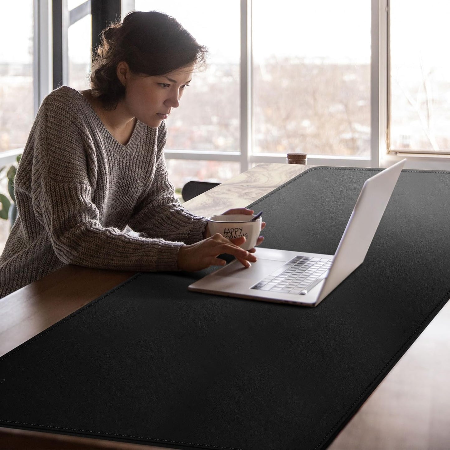 Cacoy 36" x 20" Leather Desk Mat for Home Office, Extra Large PU Leather Desk Pad Blotters, Waterproof Computer Keyboard Mat, Extended Gaming Mouse Pad, Desk Protector for Desktop and PC Laptop, Black