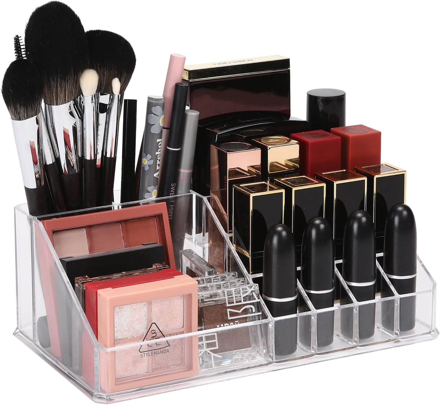 Sea Team Clear Makeup Organizer with Drawers, Acrylic Plastic Cosmetic Display Case, Jewelry Storage Box, Holder for Dresser, Bathroom, Vanity, Countertop (3 Middle Drawers)