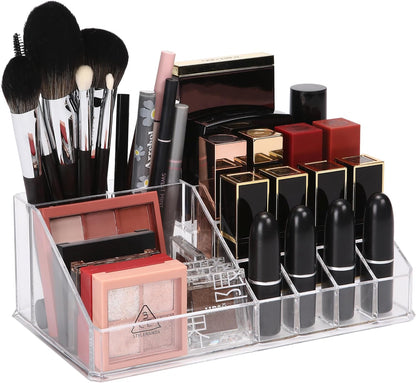 Sea Team Clear Makeup Organizer with Drawers, Acrylic Plastic Cosmetic Display Case, Jewelry Storage Box, Holder for Dresser, Bathroom, Vanity, Countertop (3 Middle Drawers)