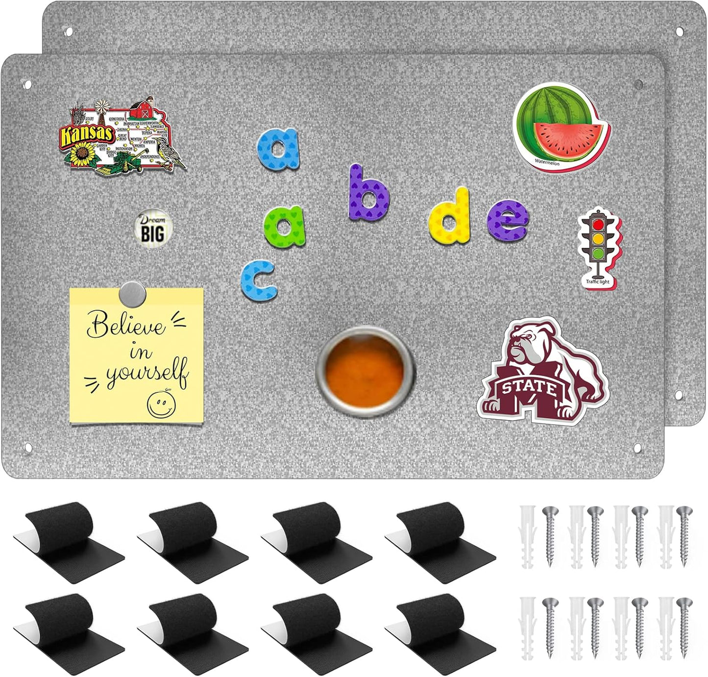 2Pack Magnetic Board,17.1" x 11.8" Magnet Display,for Magnets and Bulletin Board,Suitable for Wall, Refrigerator, Compartment, Cabinet etc,Comes with Dual Lock Tape for Easy Hanging (Silver)