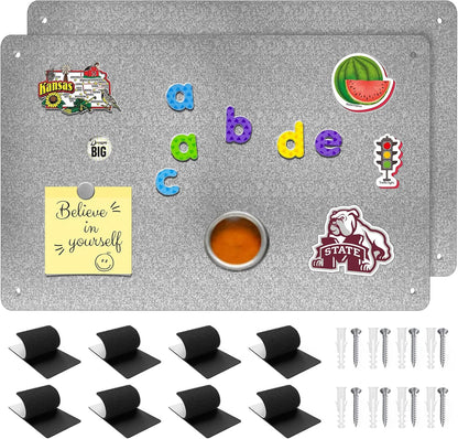 2Pack Magnetic Board,17.1" x 11.8" Magnet Display,for Magnets and Bulletin Board,Suitable for Wall, Refrigerator, Compartment, Cabinet etc,Comes with Dual Lock Tape for Easy Hanging (Silver)