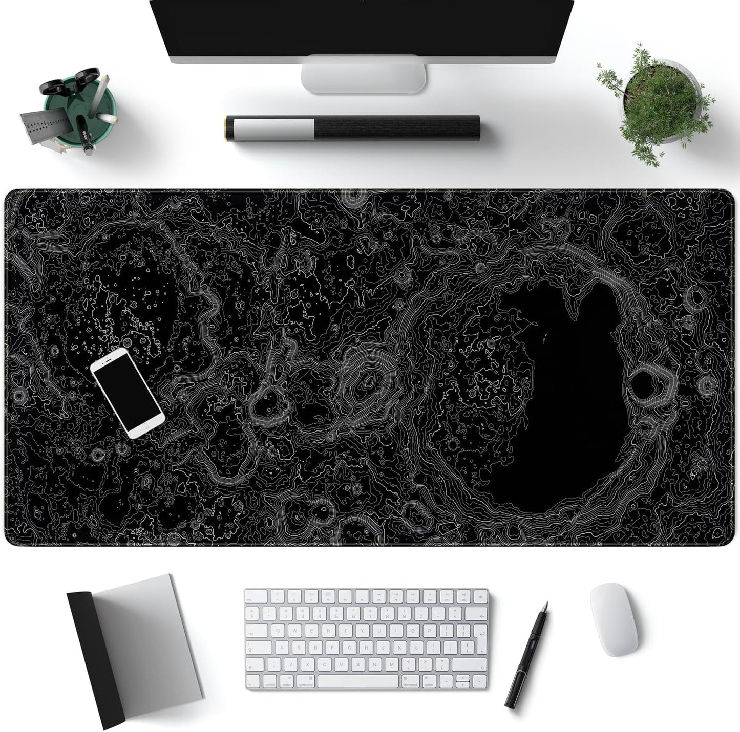 World Map Desk Mat Historical World Map Desk Pad Extra Large Computer Mouse Pad XL Black Topographic Mousepad Keyboard Pad for Desk Gaming Computer Laptop Office Non-Slip Desk Pad 31.5x11.8 in