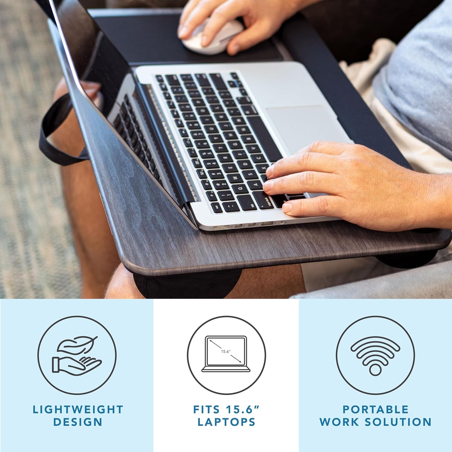 LAPGEAR Home Office Lap Desk with Device Ledge, Mouse Pad, and Phone Holder - Black Carbon - Fits up to 15.6 Inch Laptops - Style No. 91588