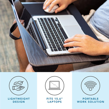 LAPGEAR Home Office Lap Desk with Device Ledge, Mouse Pad, and Phone Holder - Black Carbon - Fits up to 15.6 Inch Laptops - Style No. 91588