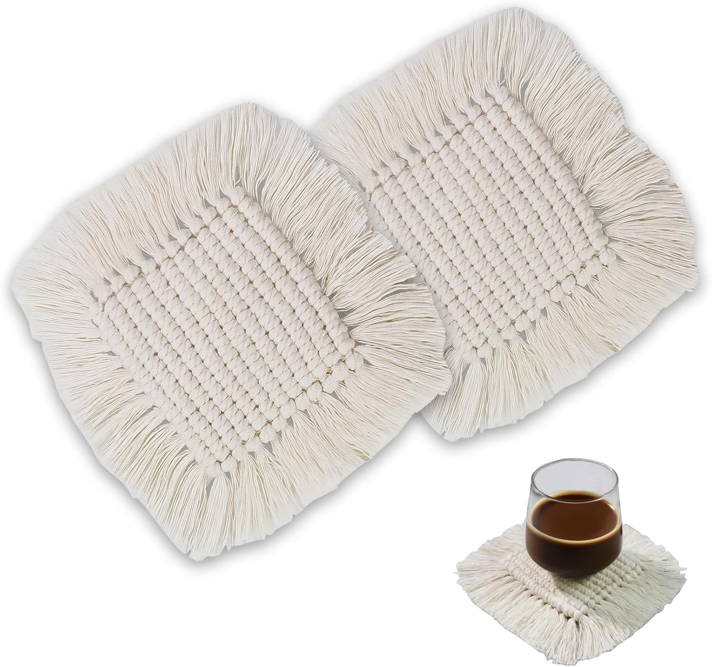 Desk Coasters Set of 2, Cute Coaster for Desk, Round Handmade Woven Coaster for Boho Home Decor, CupCoasters for Office Kitchen Dining Room Bar Farmhouse, Coasters Set for Drinks, Beer, Coffee