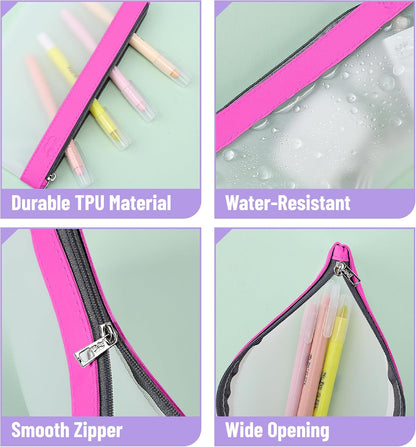 Mr. Pen- Clear Pencil Pouch, 8.50"x4.25", 3 Pack, Durable TPU Material, Medium Water-Resistant Pencil Bags with Smooth Zipper, Multipurpose Clear Pouch for Stationery, School, Office, Travel Supplies