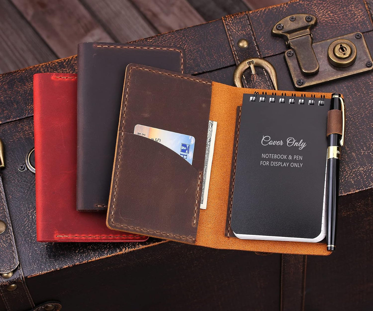Robrasim Top Bound 3"x5" Memo Notebook Covers, Genuine Leather Cover for 3x5 Top-Spiral Notebook, Memo Book Cover Note Pad Holder Cover Only, Brown