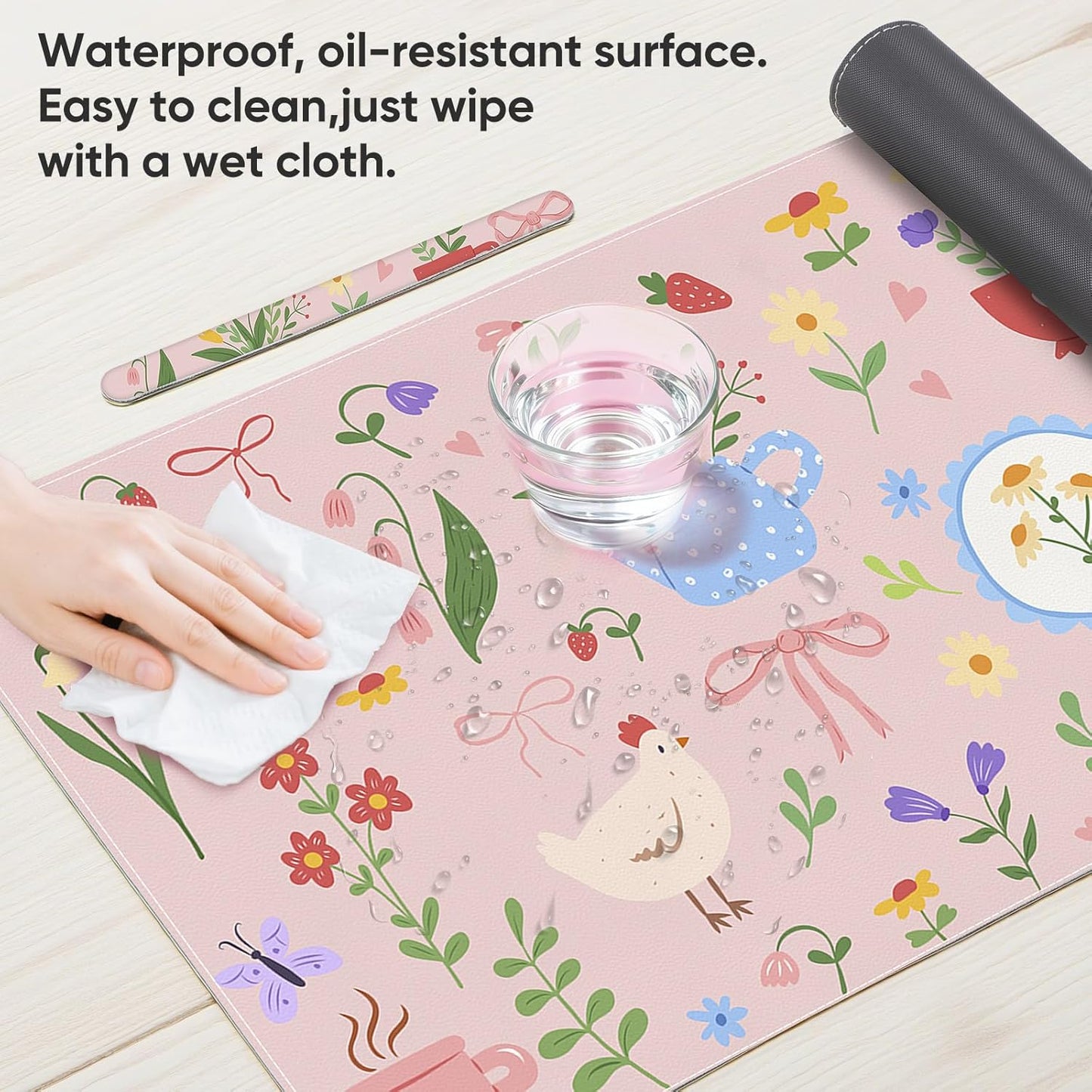 Pink Desk Mat, Leather Desk Pad Blotter Protector, XXL Large Mouse Pad,Computer Laptop Mouse Pads for Desktop,Waterproof Writing Anti-Slip Mousepad for Office and Home I Colorful Stickers