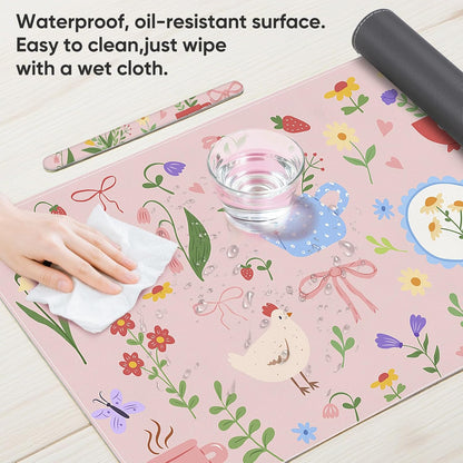 Pink Desk Mat, Leather Desk Pad Blotter Protector, XXL Large Mouse Pad,Computer Laptop Mouse Pads for Desktop,Waterproof Writing Anti-Slip Mousepad for Office and Home I Colorful Stickers